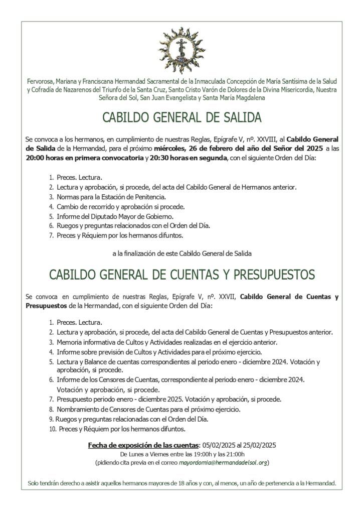 CONVOCATORIA CABILDO SALIDA Y CUENTAS 2025