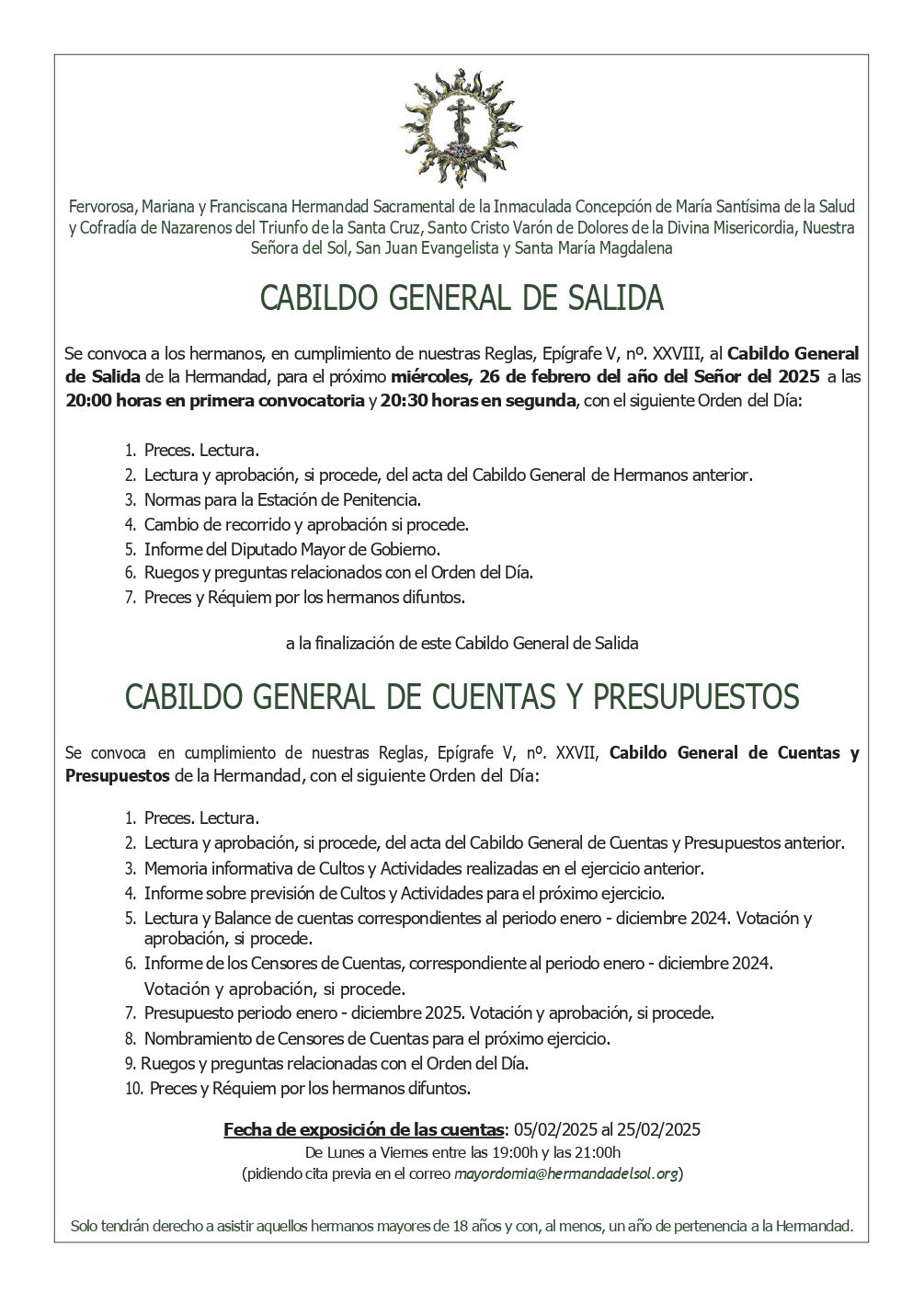 CONVOCATORIA CABILDO SALIDA Y CUENTAS 2025