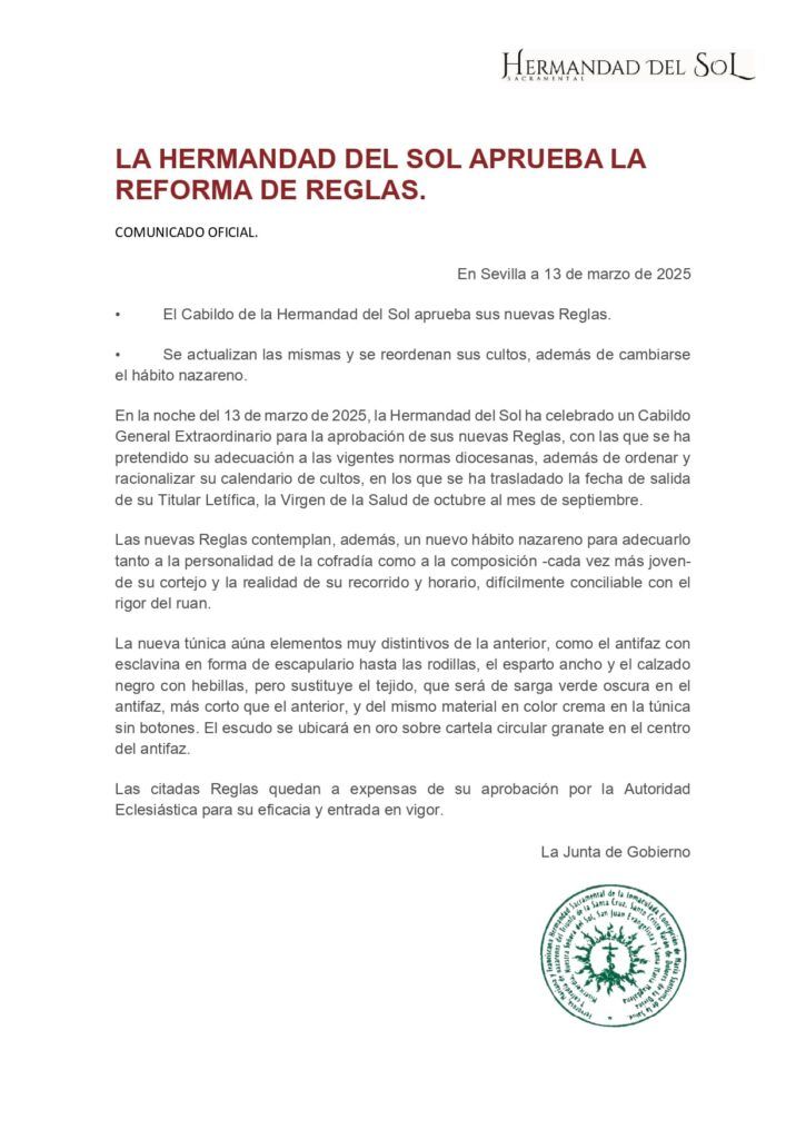 APROBACIÓN DE MODIFICACIÓN DE REGLAS
